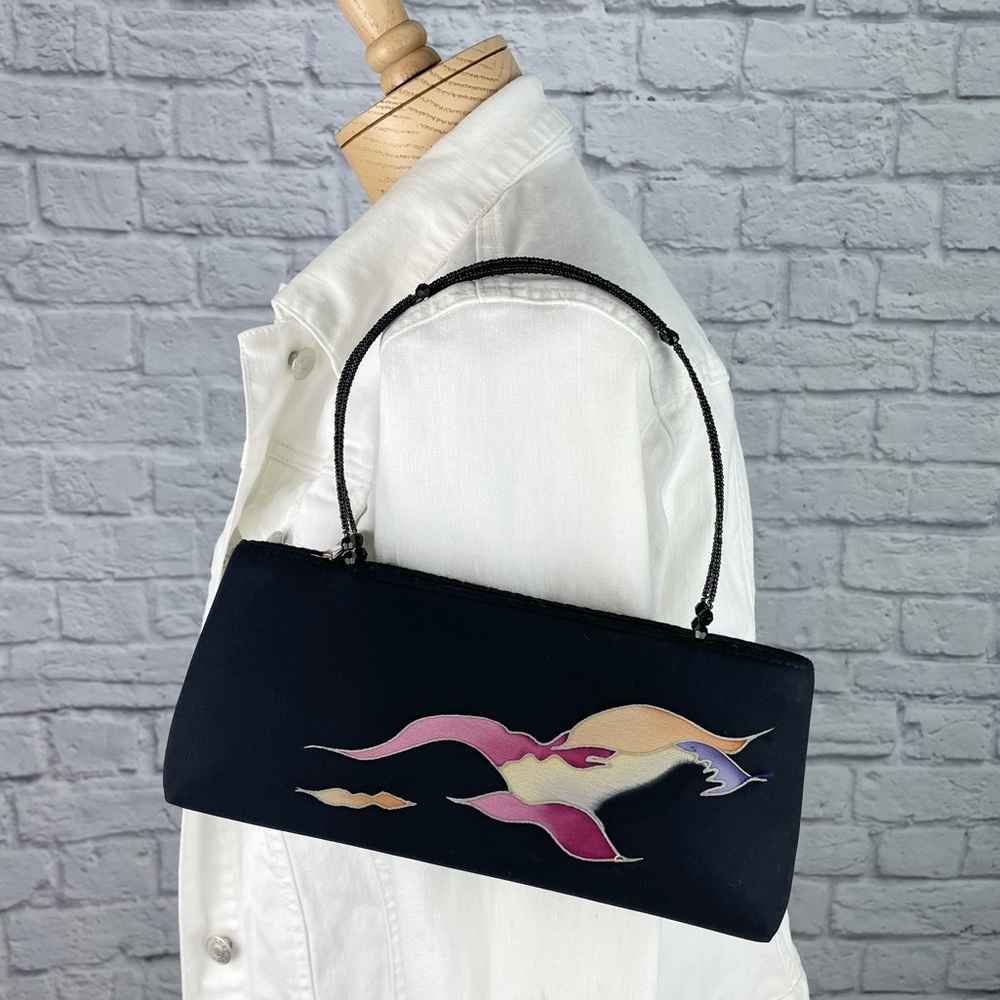 Black Painted Silk‎ Mini Bag Y2K Circa 2000